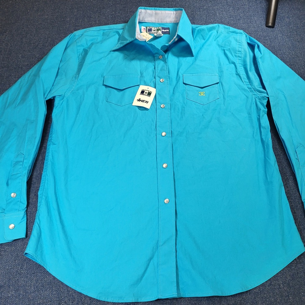Cowboy Equipment 4HER Womens L Turquoise Western Pearl Snap Shirt USA Made NWT